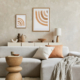 Elegant living room interior design with mock up poster frame, grey corner sofa, coffee table and personal accessories