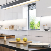 Luxurious interior of modern white kitchen stock photo